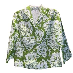 Connie Roberson XS Lime Green and White 100% Linen Blazer Jacket Floral